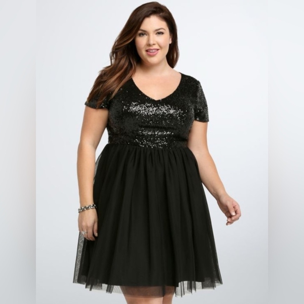 Torrid Black Sequin & Mesh Mini Dress